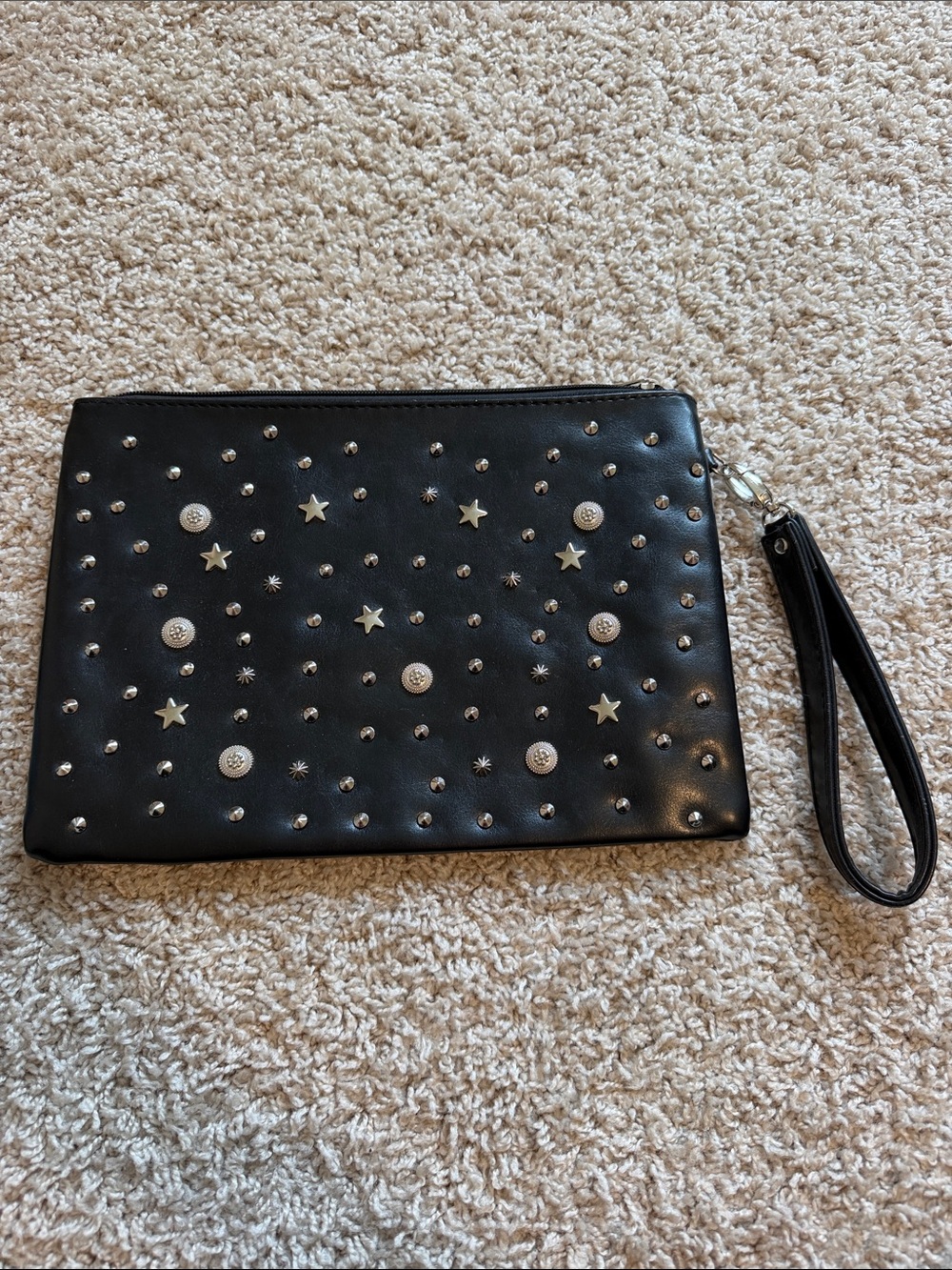 Black Studded Wristlet Clutch with Star Accents